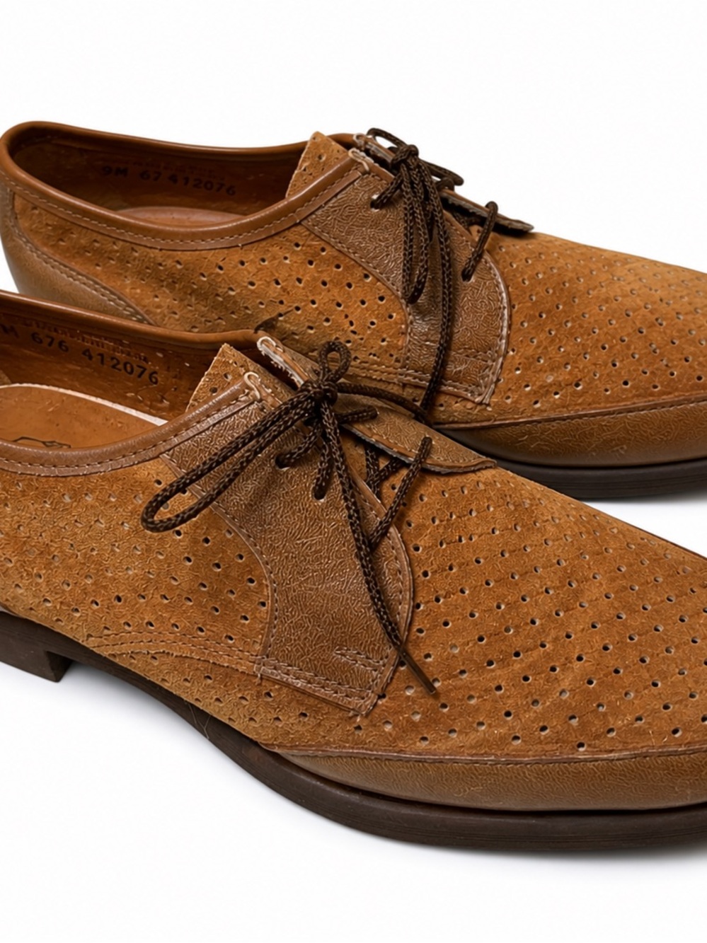 Hush Puppies Vintage Leather Oxfords Men’s 7M Brown Perforated Lace Up Shoes - Picture 2 of 15